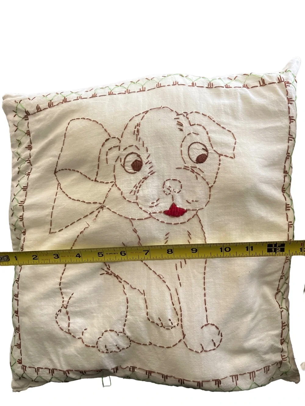 Embroidered Puppy & Kitten Throw Pillows (2) - retro nursery decor vintage